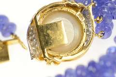 14K Yellow Gold Tanzanite Diamond Pearl Clasp Layered Opera Necklace