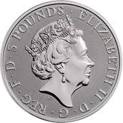 2020 White Horse Of Hanover 5 Pound Queens Beast 2oz .999 Silver Coin.