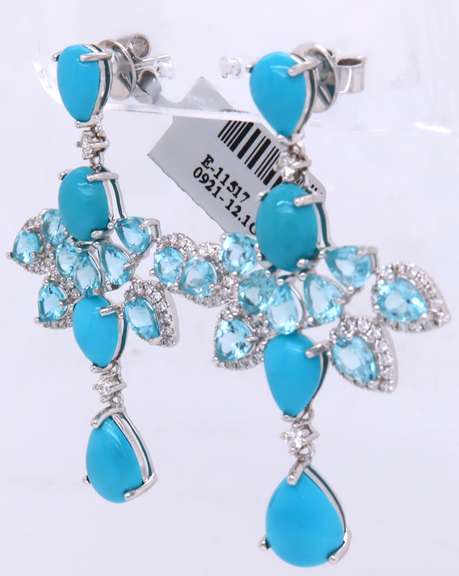 Eyecatching 18kt Turquoise and Aquamarine Dangle Earrings