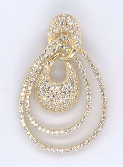 Gold Plated Sterling Silver Contemporary Tear Drop Pendant with Cubic Zirconias