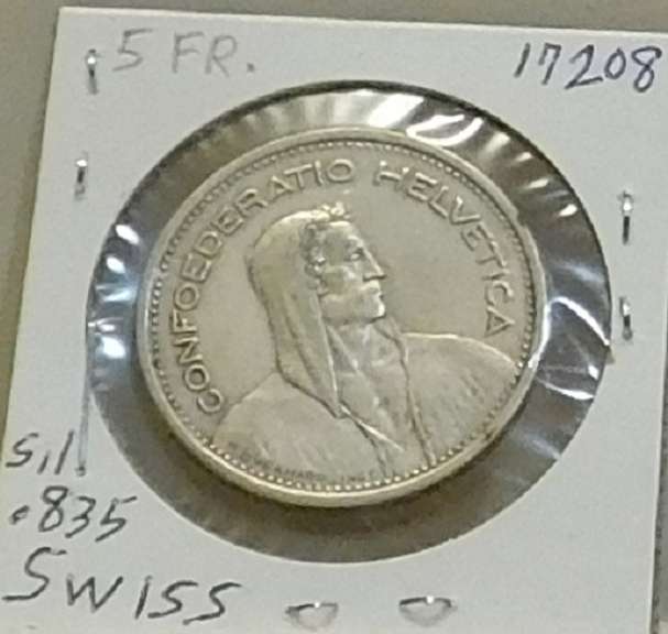 Swiss 1954  5 Franc .825 Silver