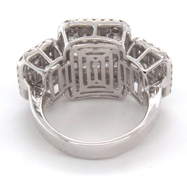 Exquisite Triple Cluster Diamond Ring with 18k Stamped White Gold Band