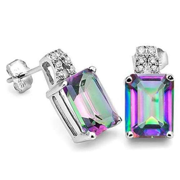 2 3/4 CARAT MYSTIC GEMSTONE & CREATED DIAMOND 925 STERLING SILVER EARRINGS