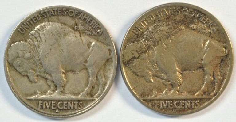 Scarcer 1914-S & 1917-D Buffalo Nickels in XF.