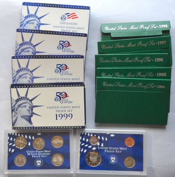 1991- 96 1998 2000 US Proof Sets In Issue Boxs