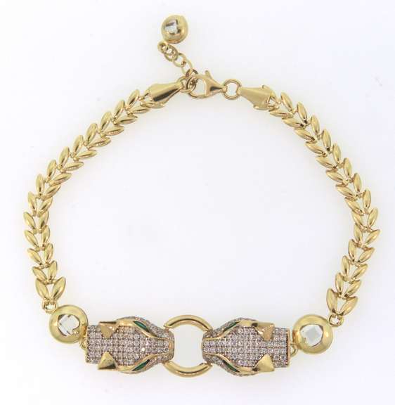 Vivid 14kt Yellow Gold CZ Panther Ring, Earrings, Pendant & Bracelet Set