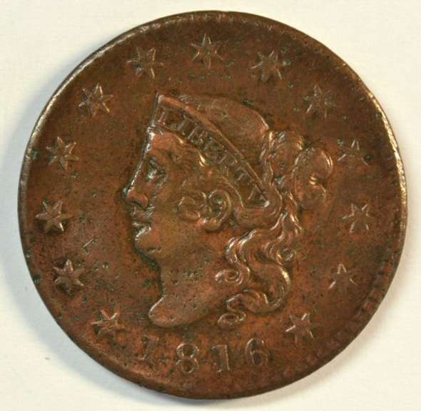 Scarce 1816 Coronet Head Large Cent in Choice XF+