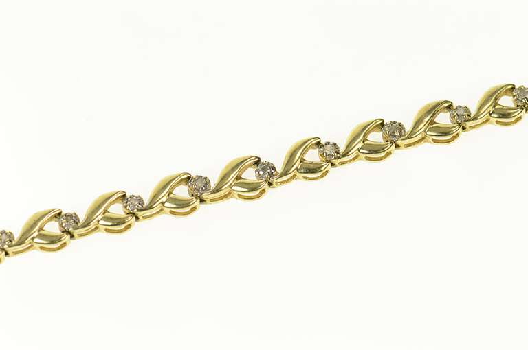 10K Yellow Gold Classic Diamond Wavy Link Simple Tennis Bracelet