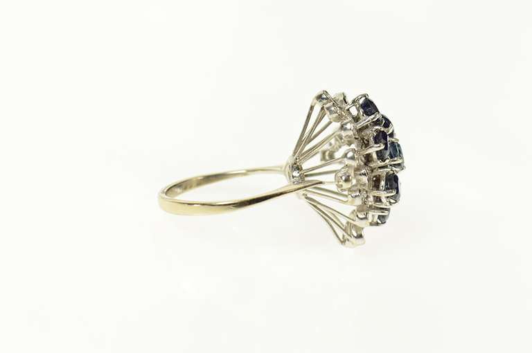 14K Yellow Gold Retro Ornate Sapphire Diamond Petal Halo Ring