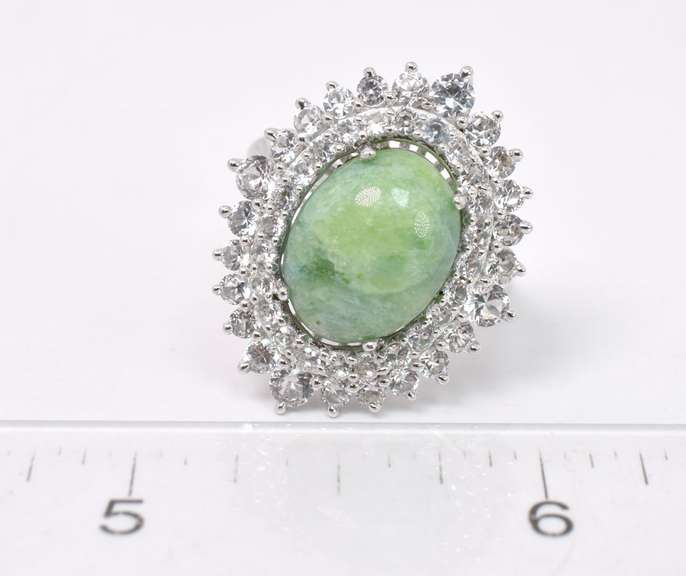 Incredible 7.07CTS Cabochon-Cut Natural Emerald Ring with 2.52CTW White Sapphire Gallery