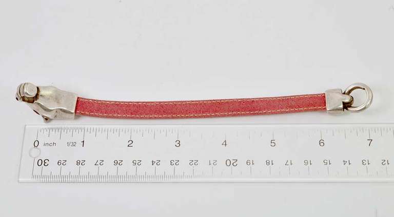 Sterling Silver Horse Bracelet With Pink Leather Strap.