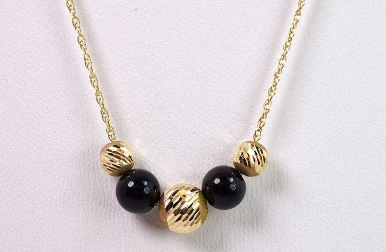 Delicate Ladies Beaded Necklace in 14K Yellow Gold