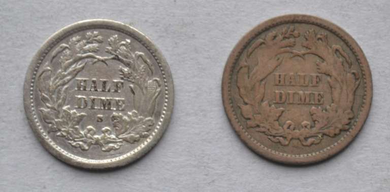 1869 S 1871 S Seated Half Dimes
