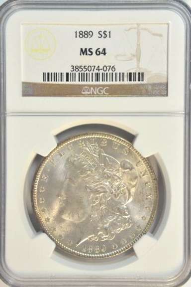 Great nearly Gem BU 1889 Morgan Silver Dollar. NGC MS64