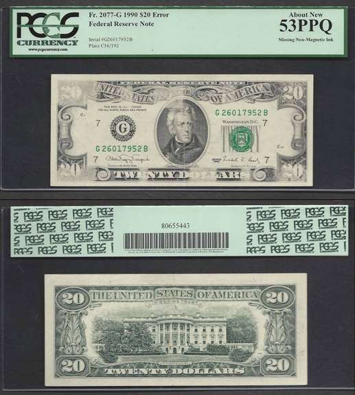 $1 1990 FRN Insufficient inking PCGS About New 53PPQ