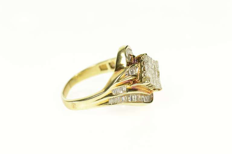 14K Yellow Gold 1.23 Ctw Princess Diamond Cluster Baguette Ring