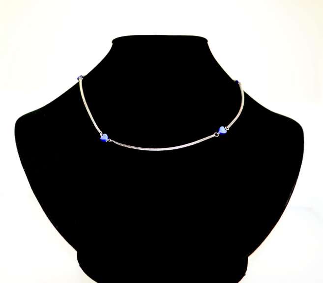 Minature Sterling Silver Snake Chain Necklace with Blue Heart Gemstones