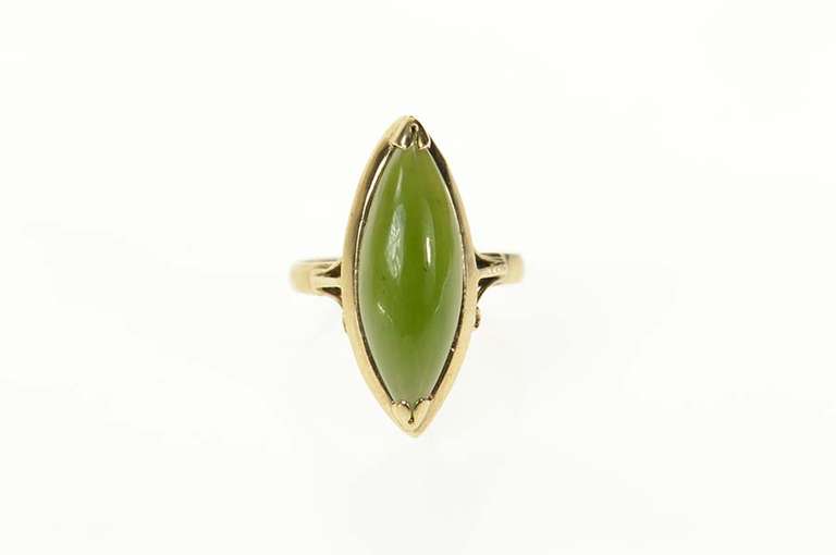 14K Yellow Gold Marquise Nephrite Victorian Statement Ring