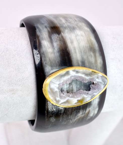 Amazing Horn Cuff With Purple Geode Stone