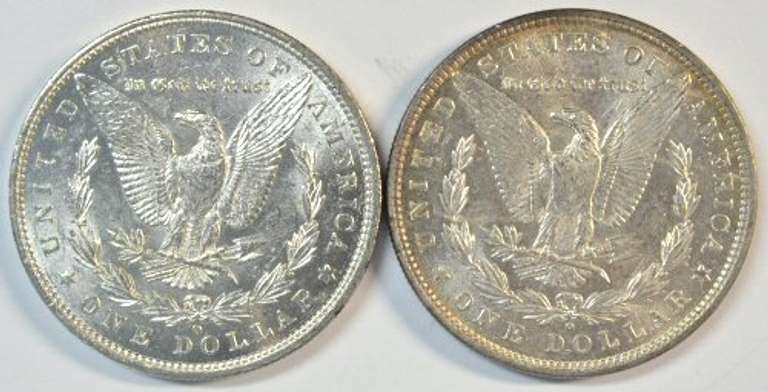 Flashy AU 1879-O & 1880-O Morgan Silver Dollars. Better