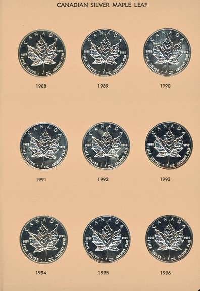 9 Diff. Superb Gem BU Canada Silver Maple Leafs 1988-1996
