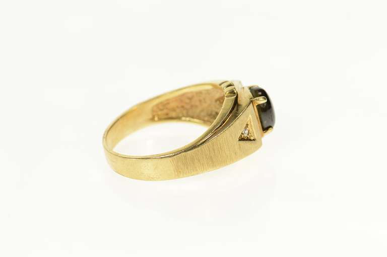 10K Yellow Gold Black Star Sapphire Diamond Accent Men's Ring