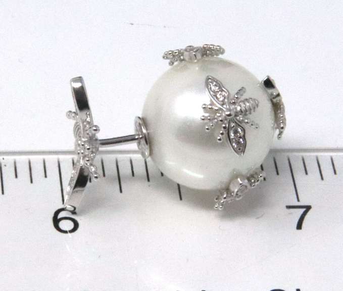 Sterling Silver Pearl Bee Earrings