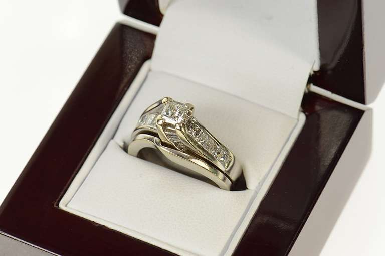 14K White Gold 1.63 Ctw Princess Diamond Engagement Set Ring