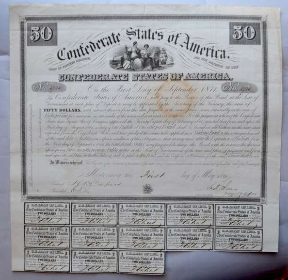 50 C.S.A Coupon Bond  May 1 1861 8 Percent