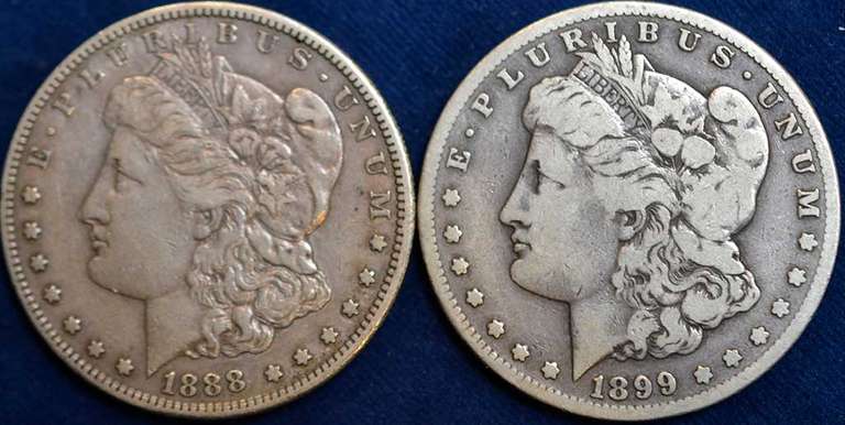 Lot Of 1888-S And 1899-S Morgan Silver Dollars, Circulated.