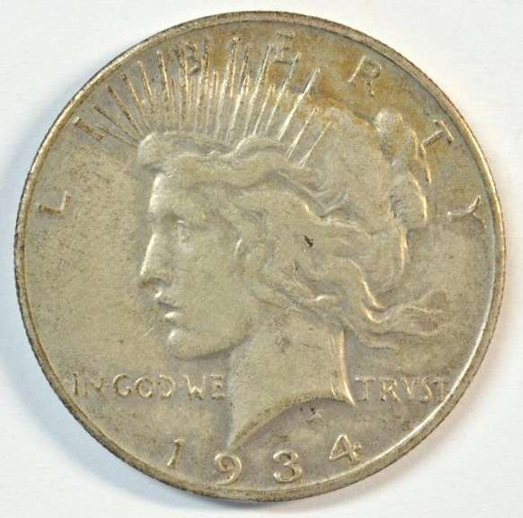 Original XF 1934-S Peace Silver Dollar. Key date