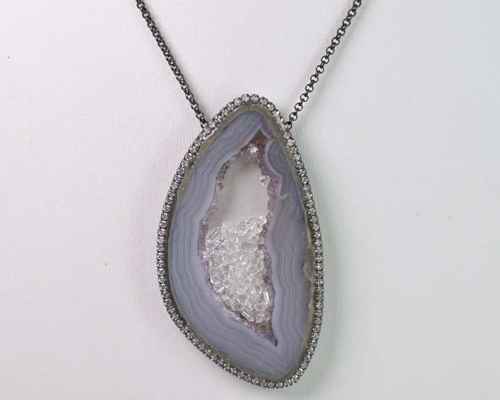 Precious Agate Necklace with Crystals & CZ Accents in Sterling Silver
