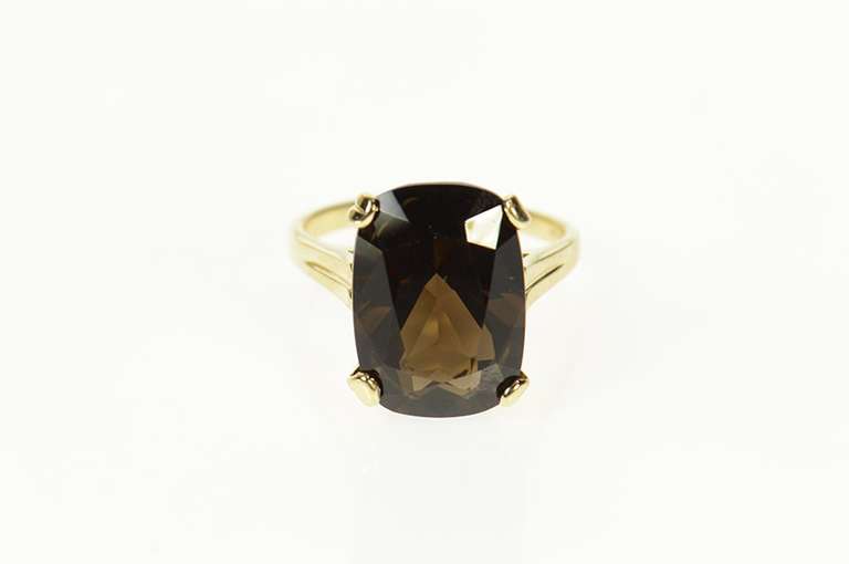 14K Yellow Gold Rectangular Cushion Smoky Quartz Cocktail Ring