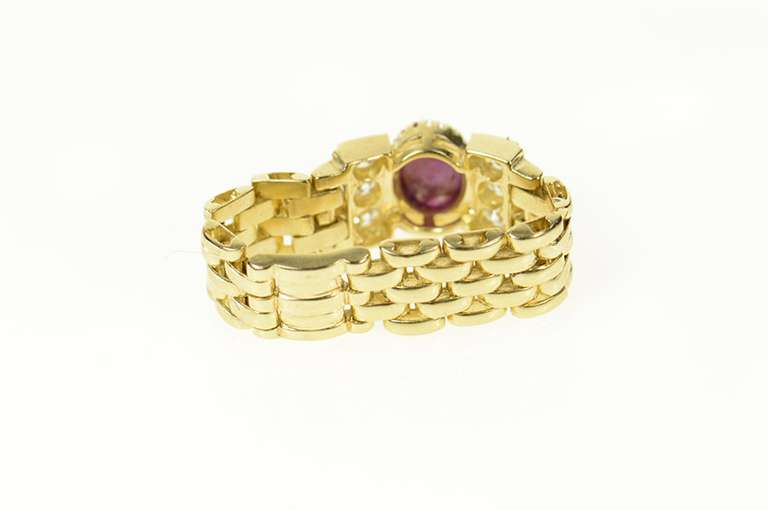 10K Yellow Gold Oval Ruby Diamond Accent Chain Band Ring