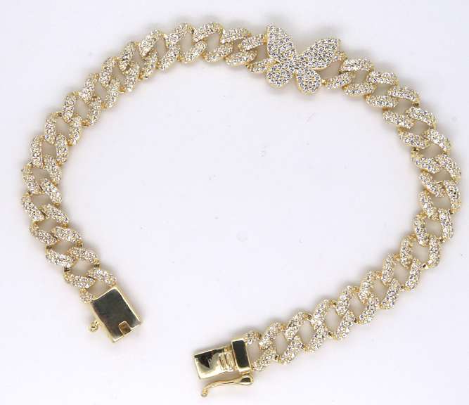 Sterling Silver CZ Curb Link Bracelet with Butterfly