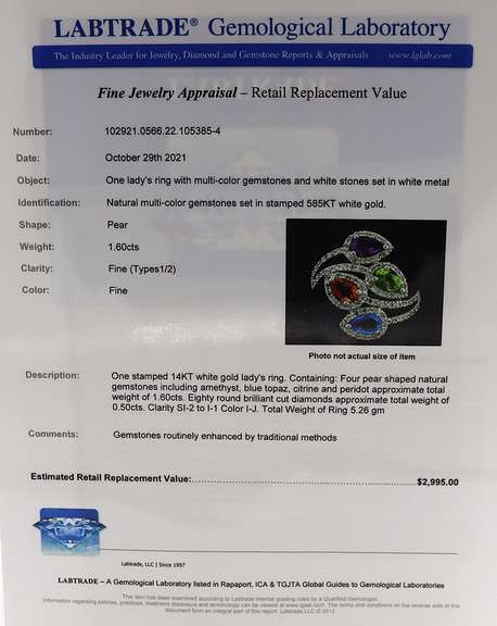 Pleasing White Gold Amethyst, Blue Topaz, Citrine and Peridot Ring