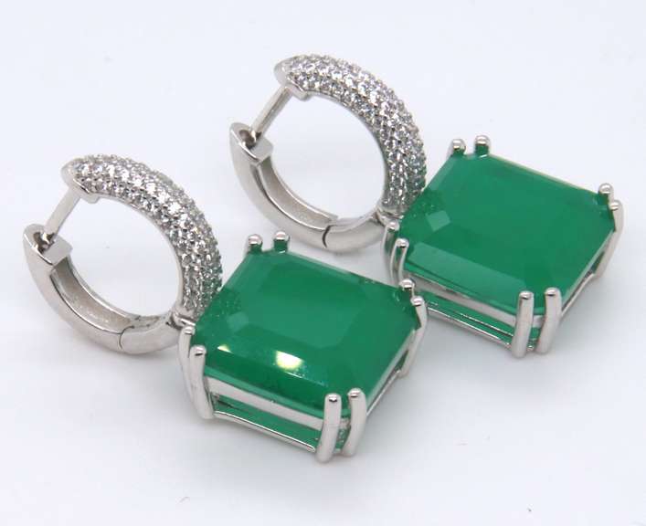 Green Cubic Zirconia Sterling Silver Dangle Earrings