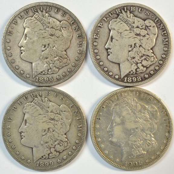 4 Key dates 1896-S, 1898-S, 1899-S, & 1901-S Morgan Dollars