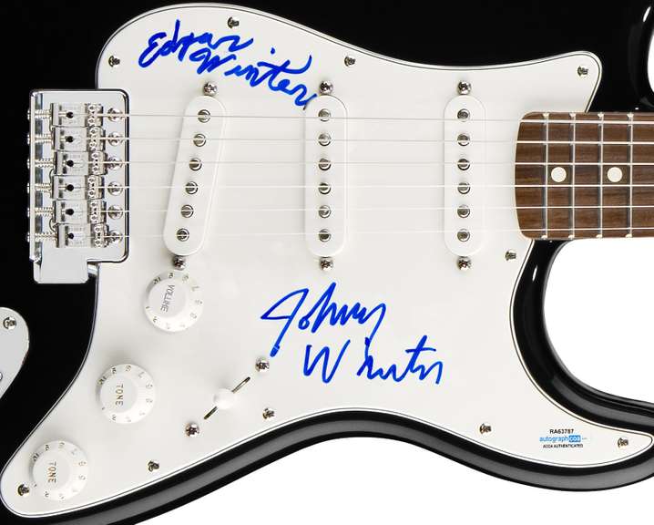 Edgar and Johnny Winter Autographed Signed Guitar