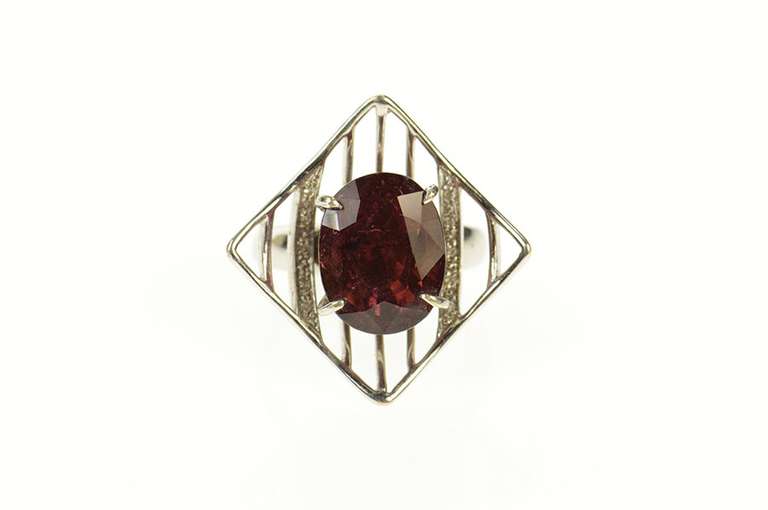 18K White Gold Tourmaline Diamond Squared Retro Cocktail Ring