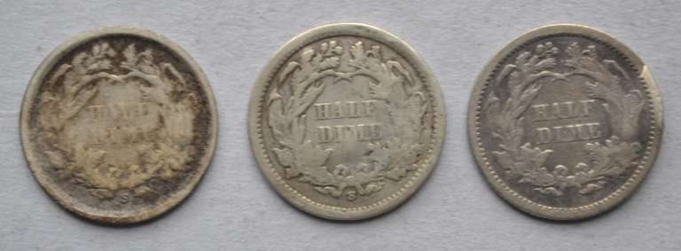 1867 S 1868 1868 S Seated Half Dimes