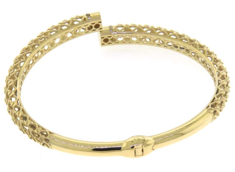 Modern Handmade Italian 14k Gold Adjustable Bangle Bracelet