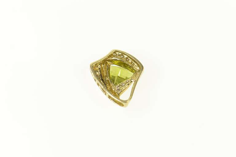 10K Yellow Gold Trillion Peridot Diamond Accent Statement Pendant