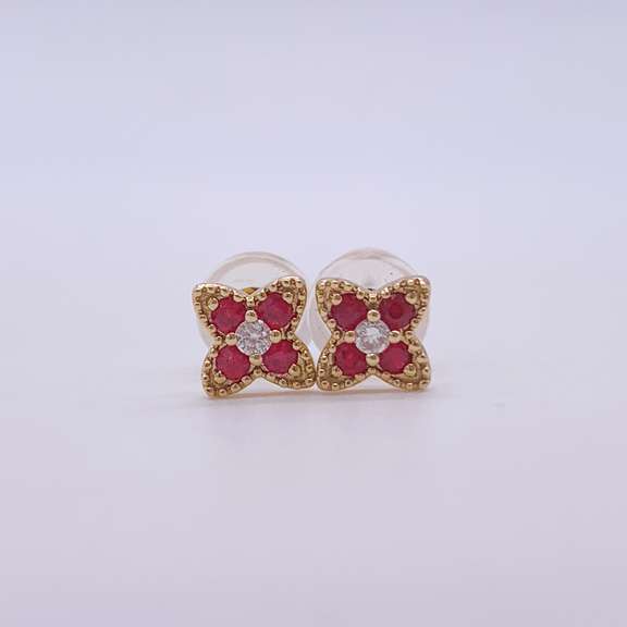 14kt Yellow Gold, Ruby, & Diamond Earrings