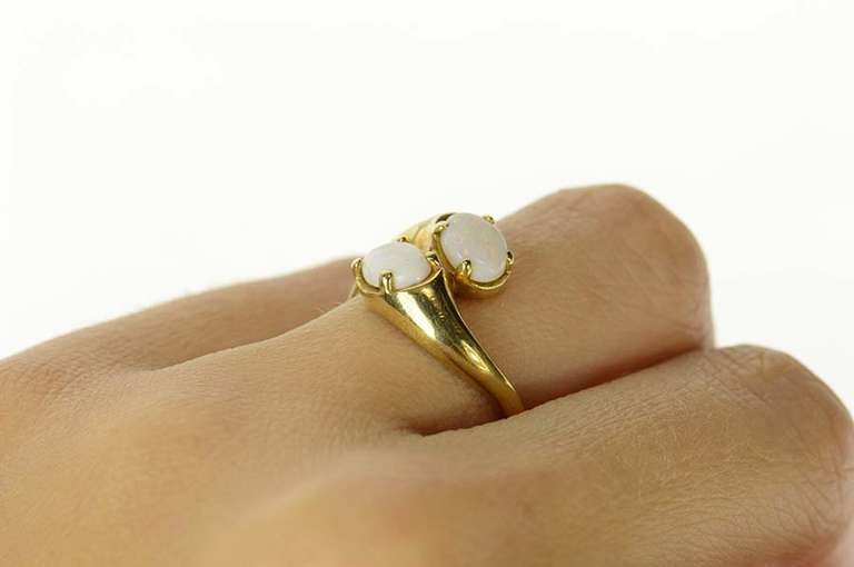 10K Yellow Gold Oval Opal Ornate Retro Bypass Statement Ring