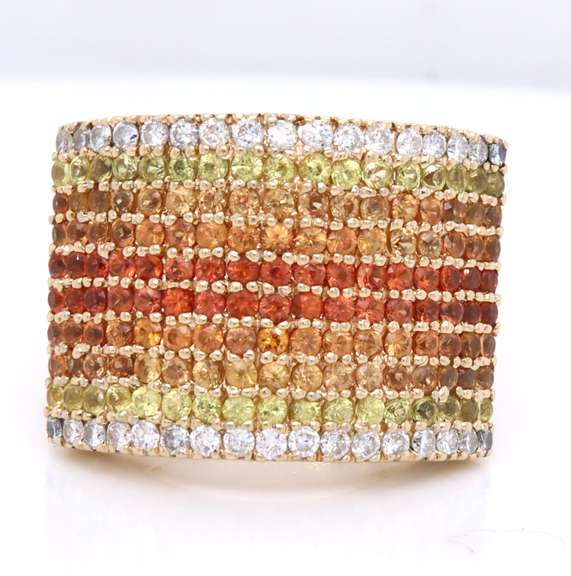 Strong Yellow Gold Sapphire and Diamond Wide Band