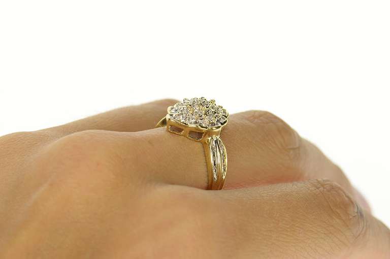 10K Yellow Gold Scalloped Diamond Cluster Classic Statement Ring