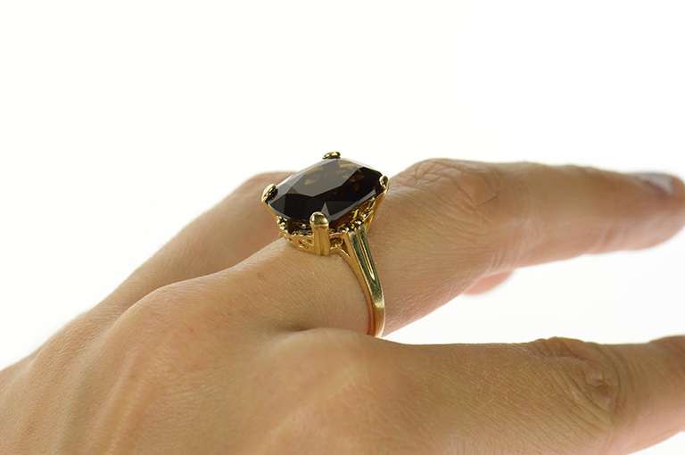 14K Yellow Gold Rectangular Cushion Smoky Quartz Cocktail Ring