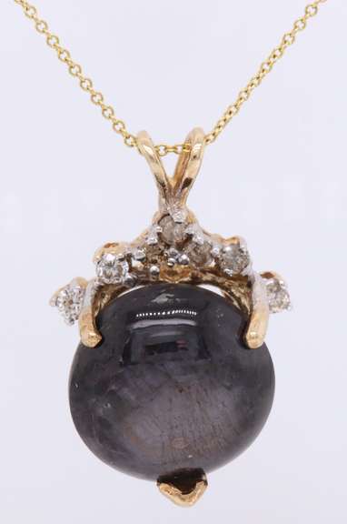 Stunning Cabochon Cut Purple Star Sapphire and Diamond Pendant on Chain