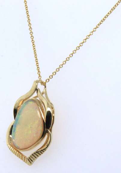 14kt Yellow gold Free Form Opal Pendant on Chain